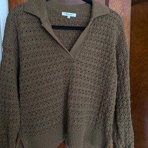 Madewell Sunbury open-stitch polo sweater